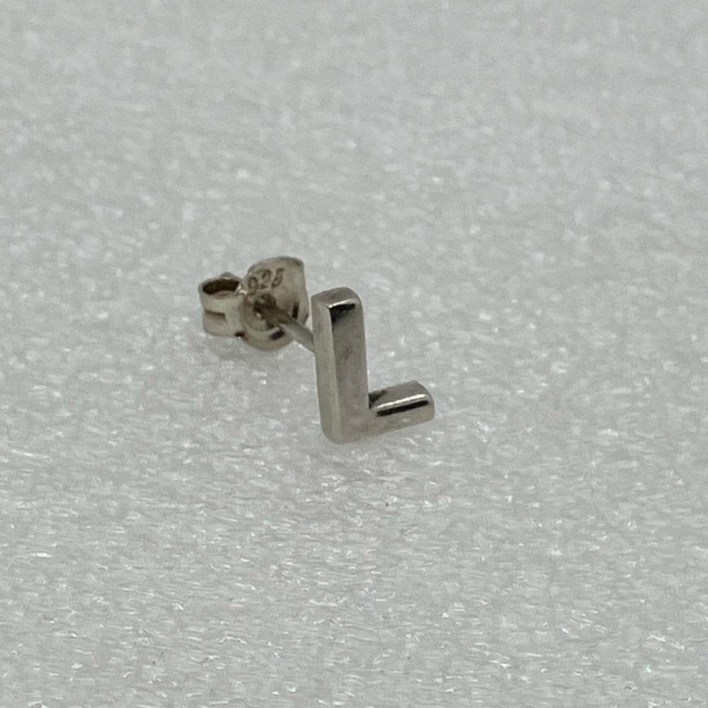 Vintage 925 Sterling Silver Letter L Stud Earring w Butterfly Backing